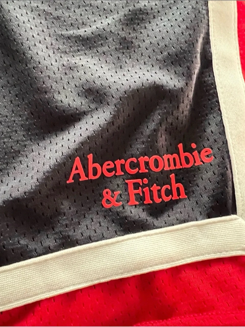 Abercrombie & Fitch Black Athletic Shorts with Red and White Trim